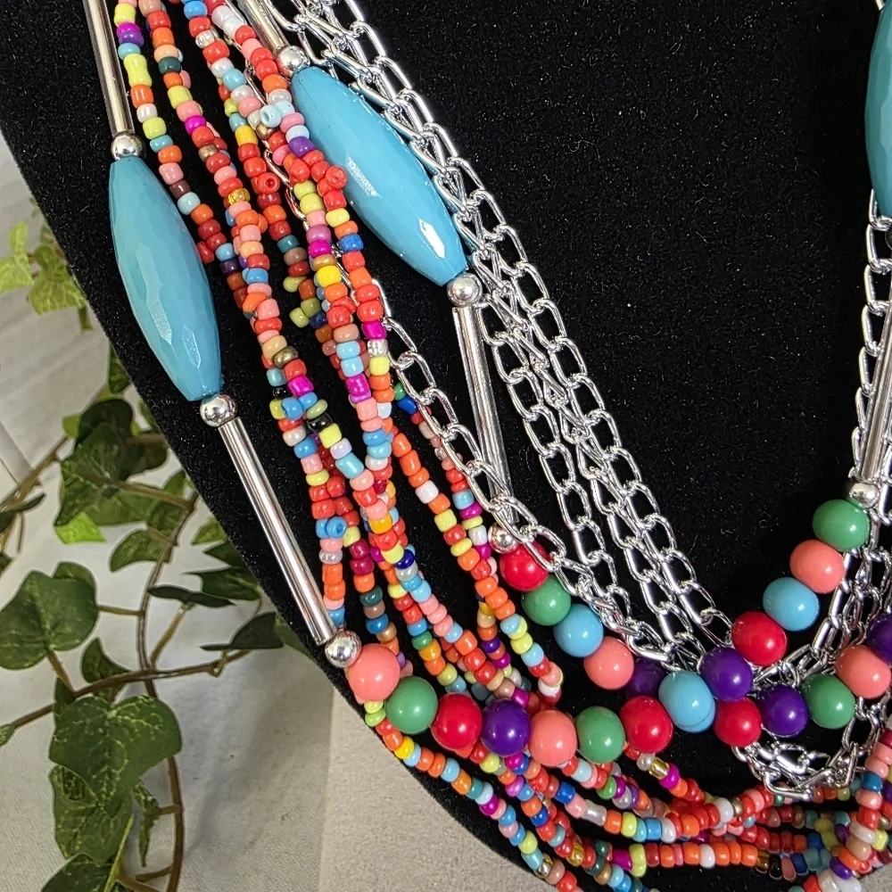 Boho Multi Strand Necklace with Matching Earrings Set
